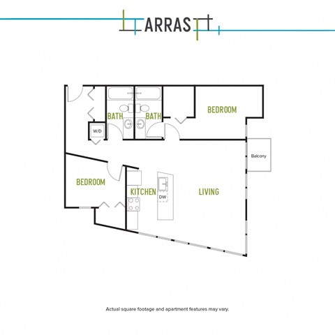 Floor plan for 2 beds, 2 baths, 1117 sqft